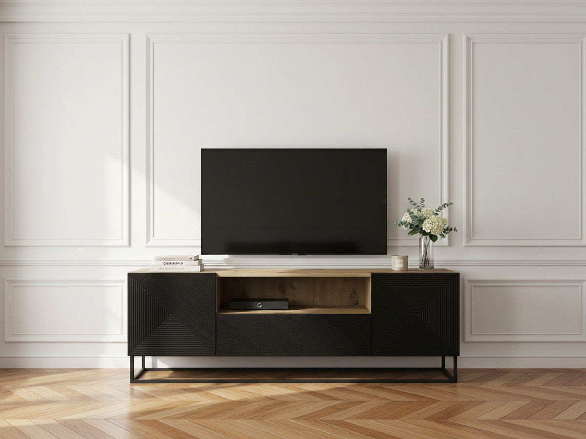 Meuble TV 167 cm ALICE pieds en métal chêne et noir — vue 4