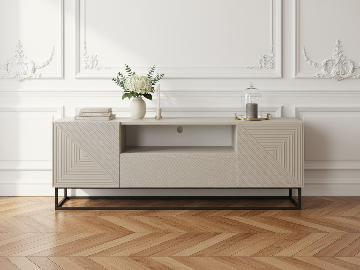 Meuble TV 167 cm ALICE pieds en métal beige