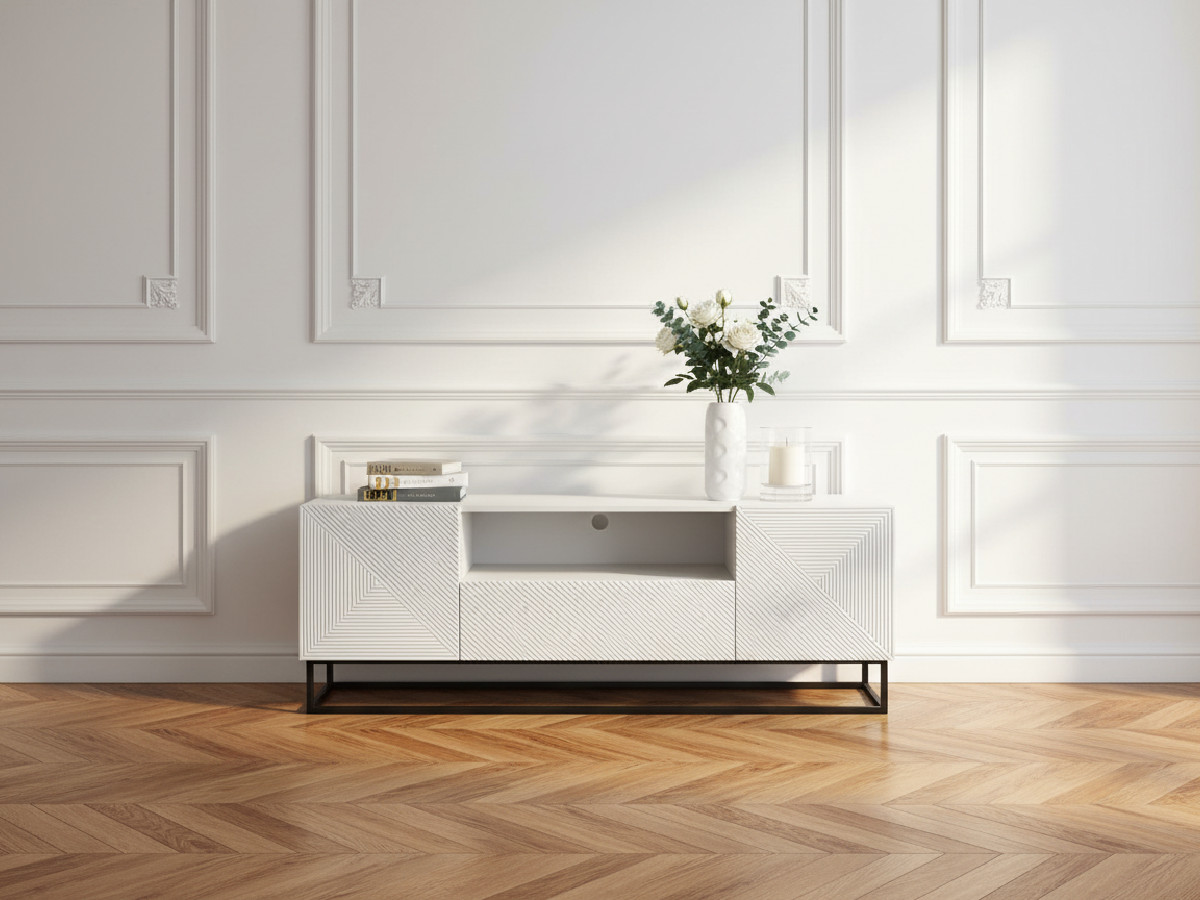 Meuble TV 167 cm ALICE pieds en métal blanc