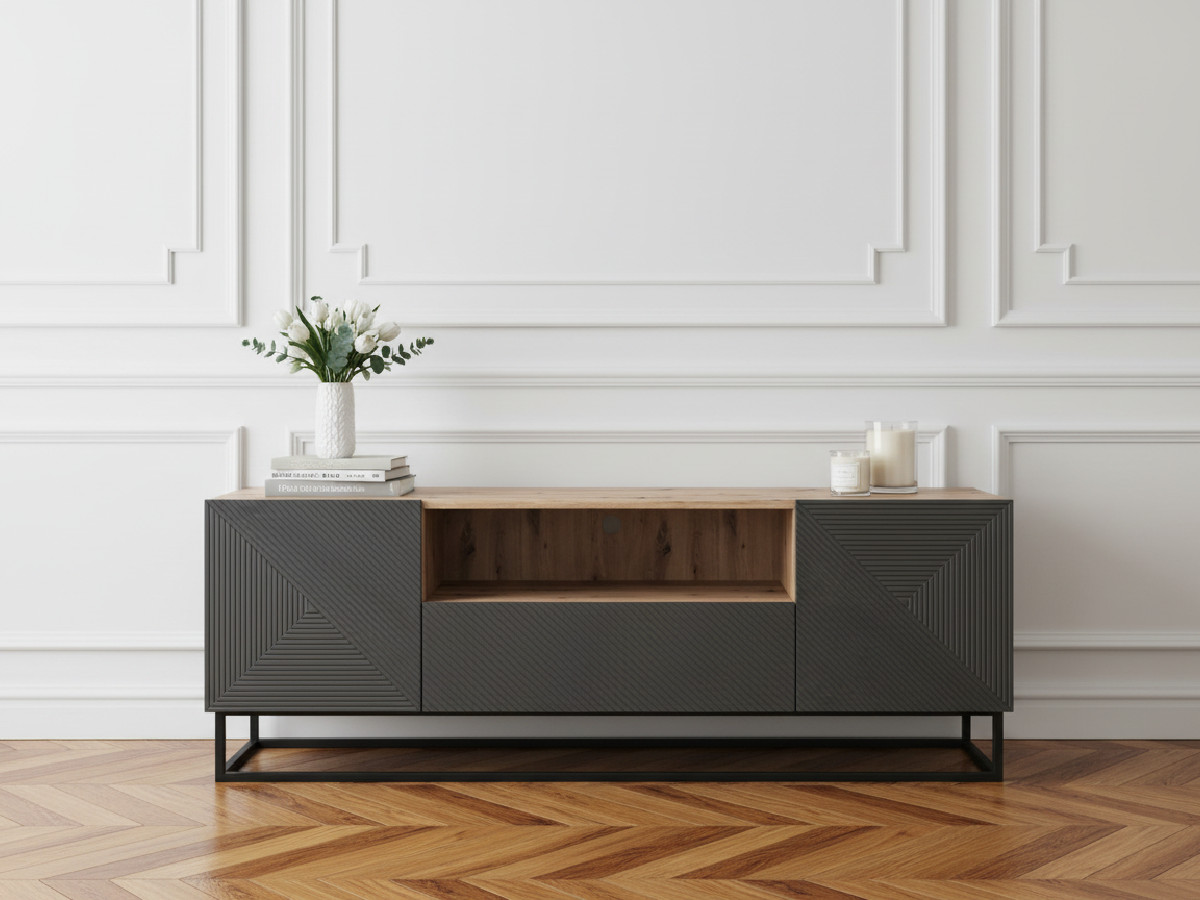 Meuble TV 167 cm ALICE pieds en métal gris foncé