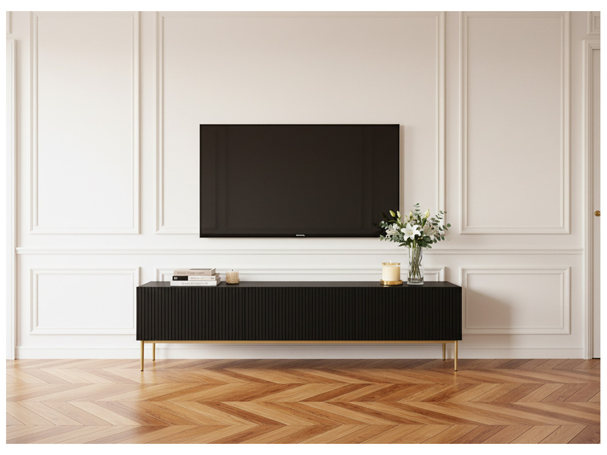 Meuble TV 200 cm KASHA Pieds or noir — vue 4