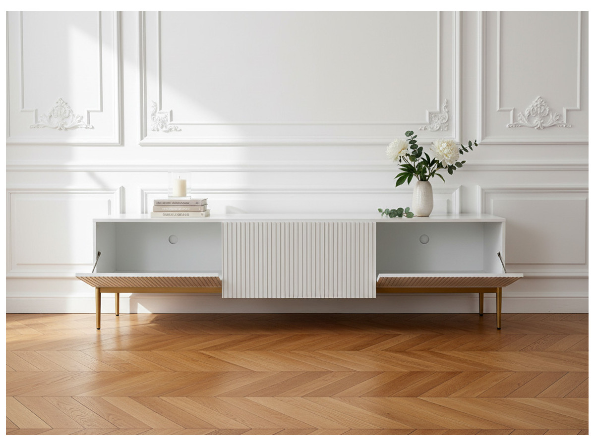 Meuble TV 200 cm KASHA Pieds or blanc — vue 5