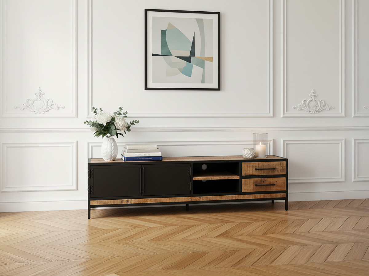 Meuble TV 190 cm BEAUBOURG bois massif de manguier — vue 5