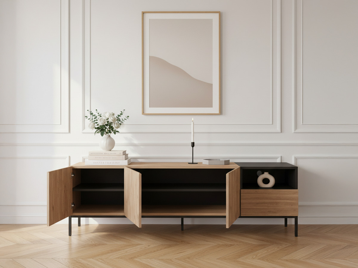 CECILIA TV-meubel met 3 deuren en 1 lade, 180 cm, eikenlook