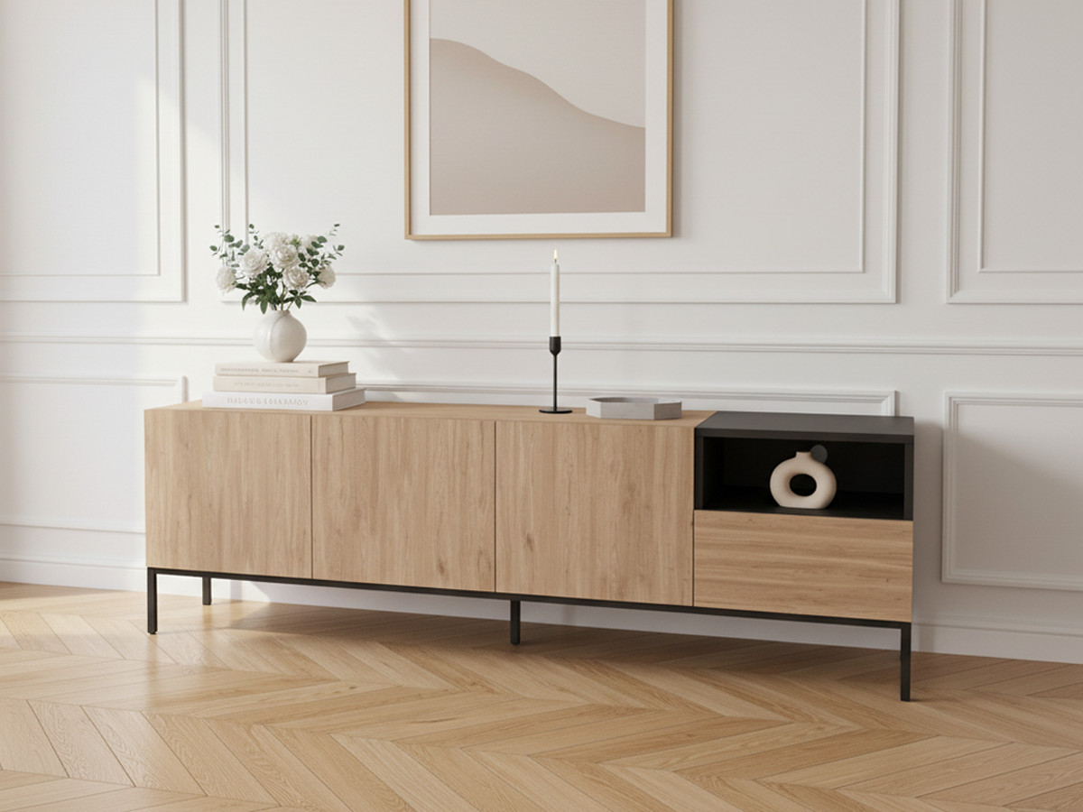 CECILIA TV-meubel met 3 deuren en 1 lade, 180 cm, eikenlook