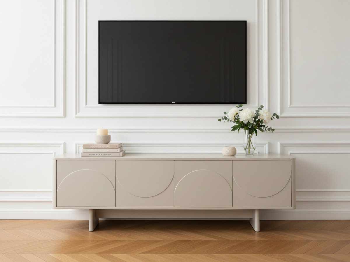Meuble TV 4 portes 180 cm ESTEBAN formes géométriques beige — vue 5