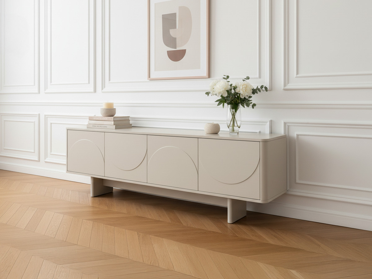 Meuble TV 4 portes 180 cm ESTEBAN formes géométriques beige — vue 4