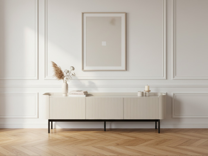 Meuble TV 4 portes 180 cm JAY effet tasseaux