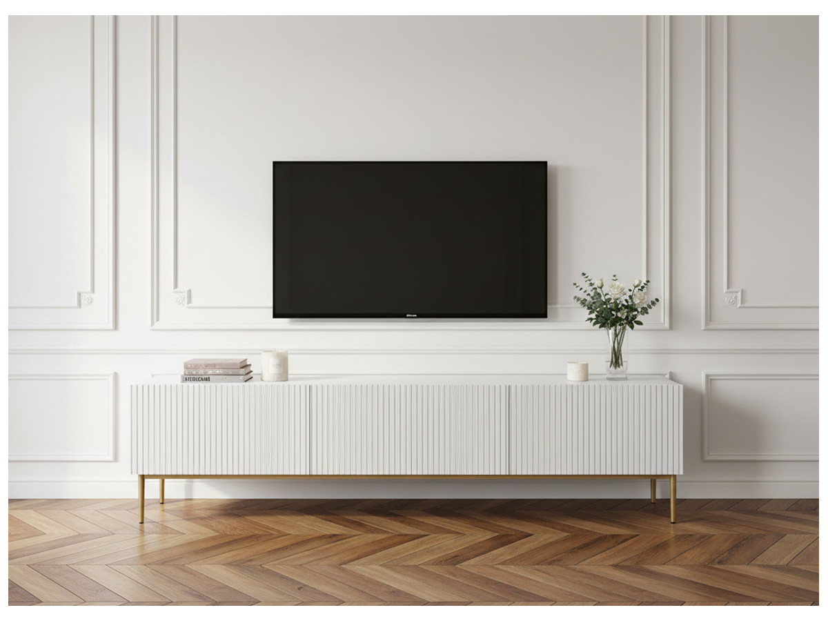 Meuble TV 200 cm KASHA Pieds or blanc — vue 4