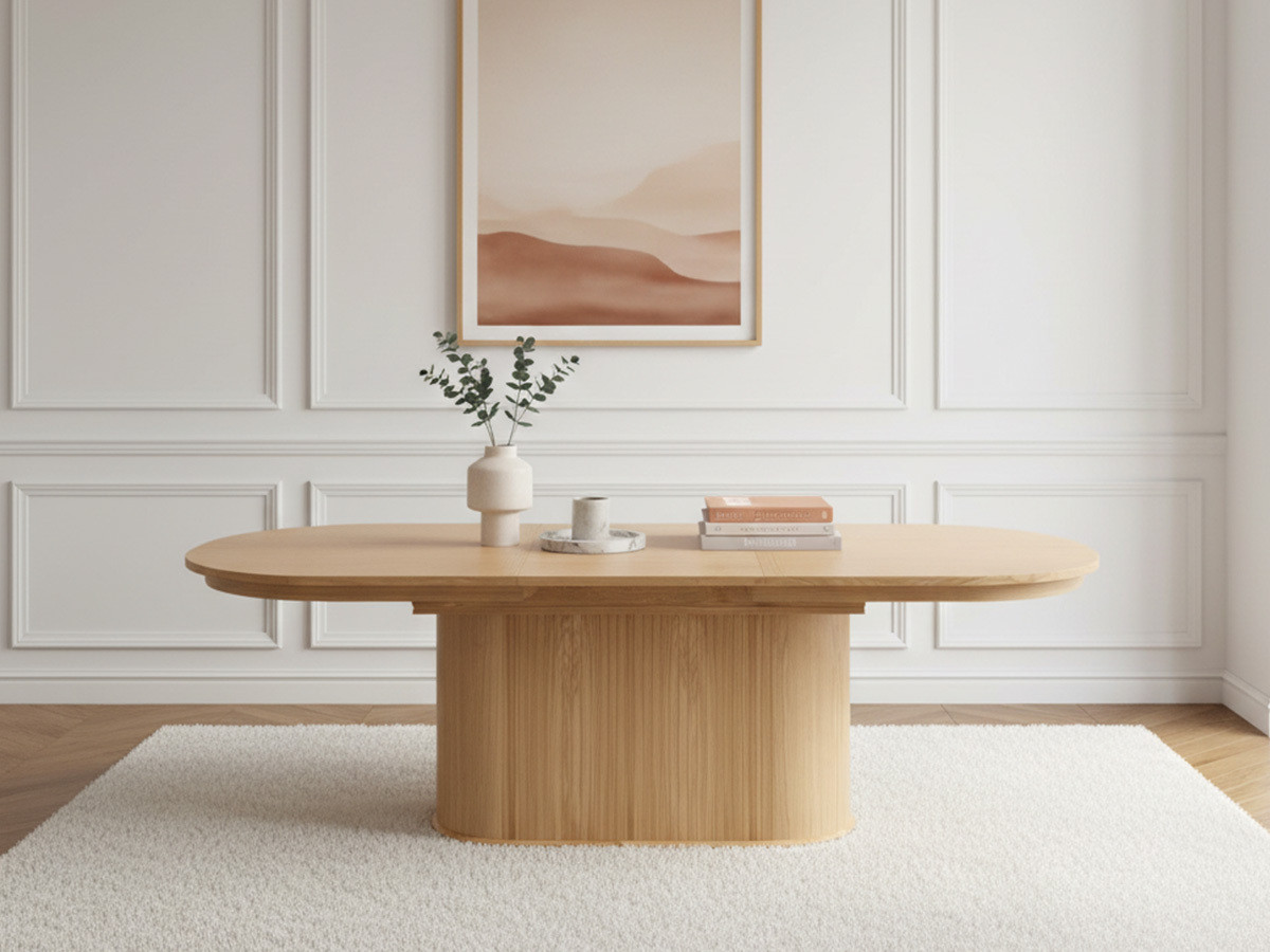 Ensemble MALMOUSQUE avec table à manger extensible 210 à 270 cm + 6 chaises BASTIDE placage chêne massif