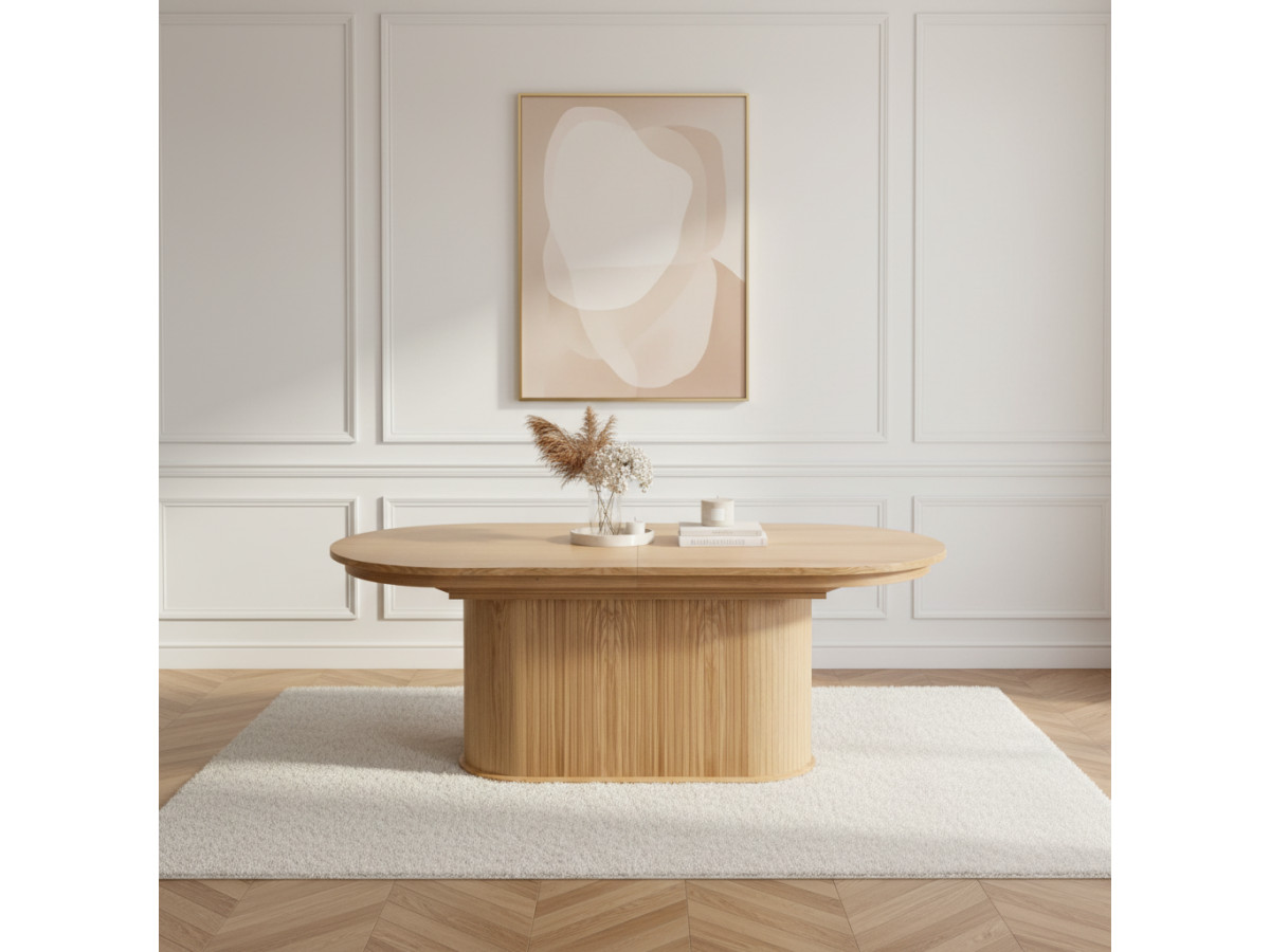 Ensemble MALMOUSQUE avec table à manger extensible 210 à 270 cm + 6 chaises BASTIDE placage chêne massif