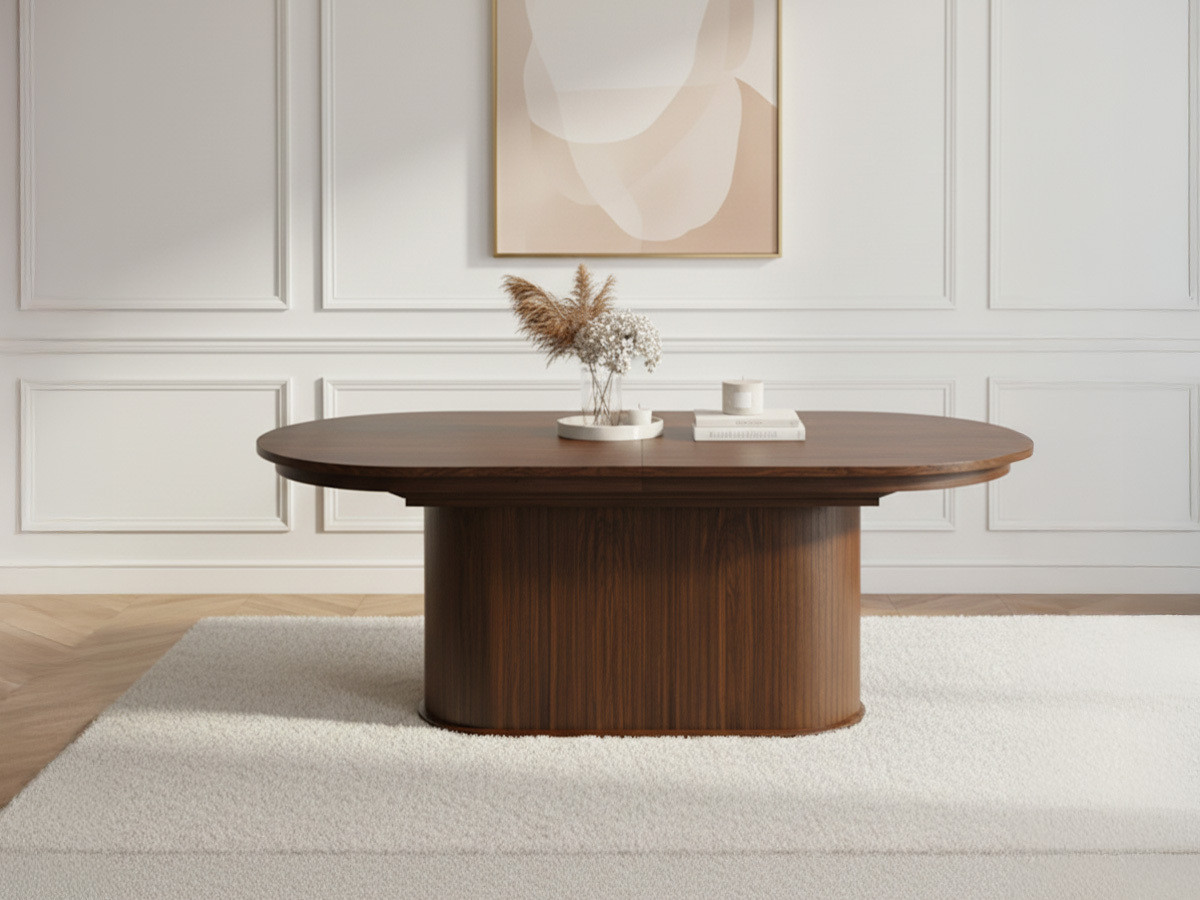 Uitschuifbare eettafel 210 tot 270 cm MALMOUSQUE massief eiken fineer