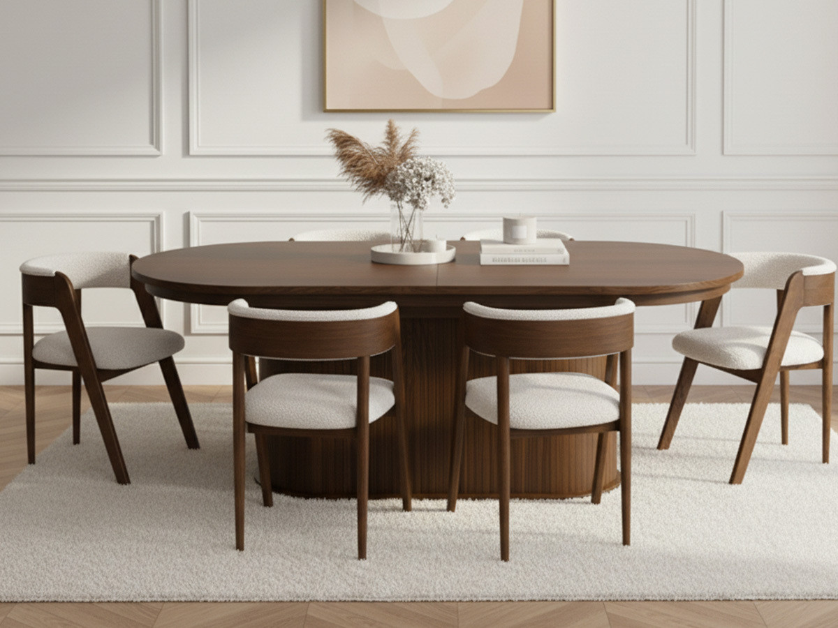 Uitschuifbare eettafel 210 tot 270 cm MALMOUSQUE massief eiken fineer