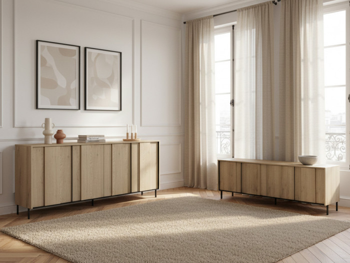 Buffet 3 portes 167 cm TILIA imitation chêne avec LED
