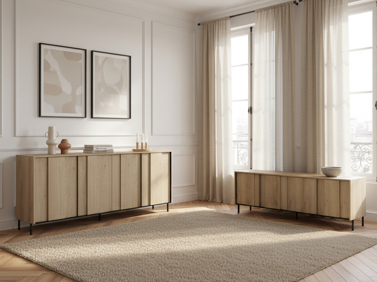 Buffet 3 portes 167 cm TILIA imitation chêne avec LED