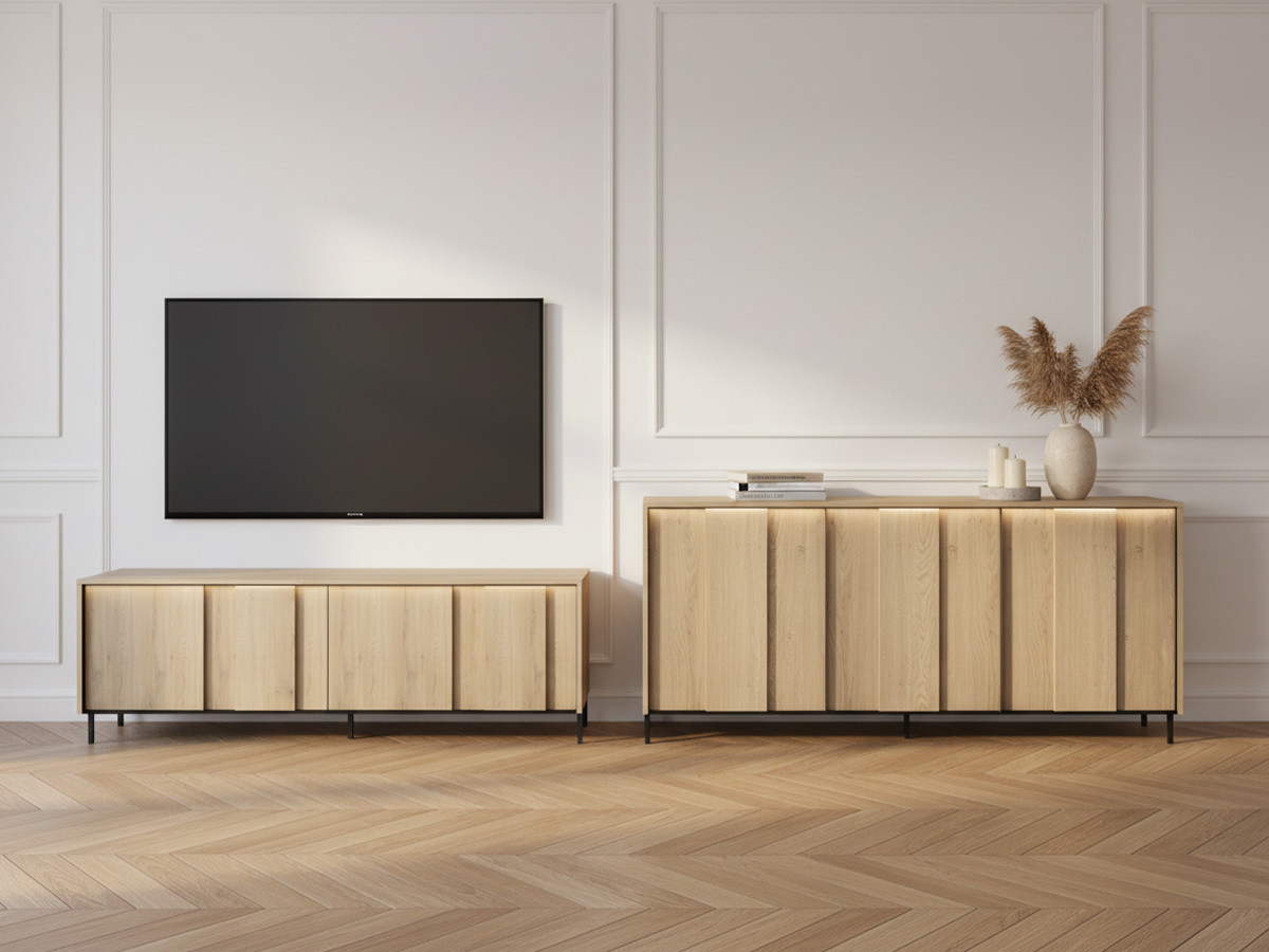 Ensemble TILIA avec buffet + meuble TV 167 cm imitation chêne avec LED
