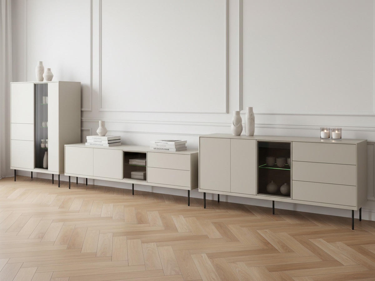 Ensemble ESPERA avec buffet 194 cm + meuble TV 194 cm + meuble vitrine avec LEDS