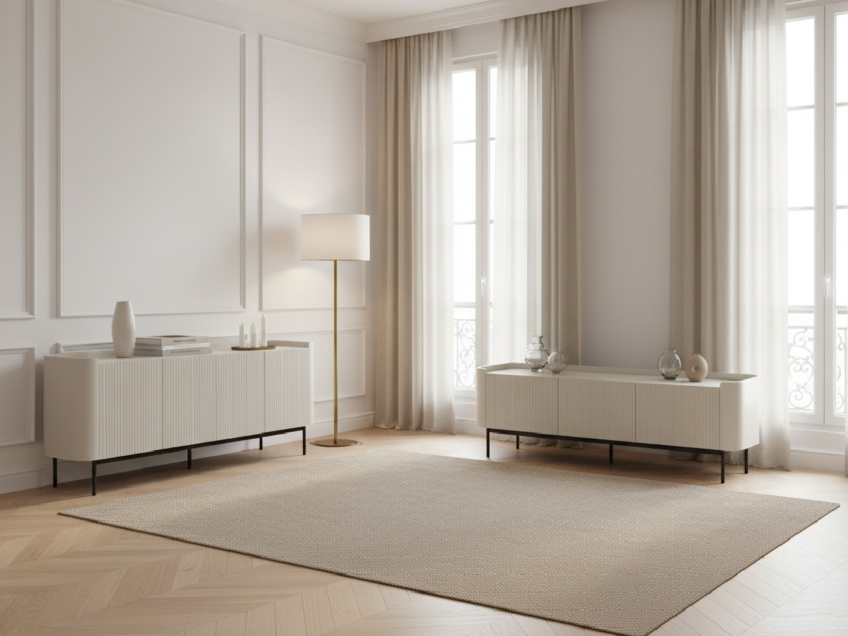 Ensemble JAY avec buffet 200 cm + meuble TV 180 cm effet tasseaux