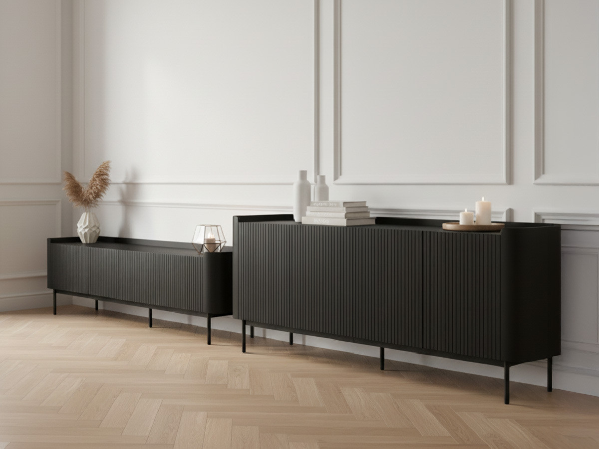 Ensemble JAY avec buffet 200 cm + meuble TV 180 cm effet tasseaux noir — vue 5