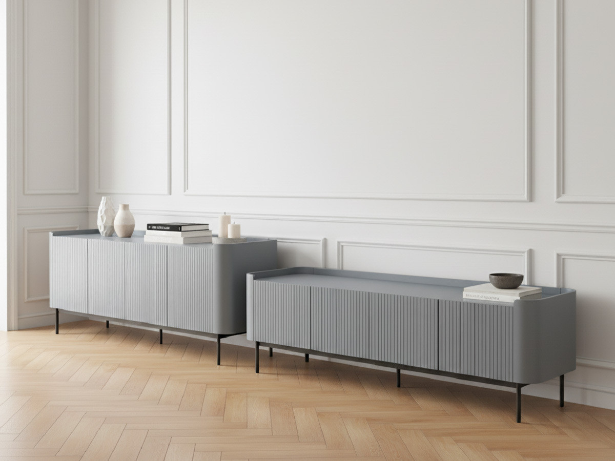 Ensemble JAY avec buffet 200 cm + meuble TV 180 cm effet tasseaux bleu — vue 4