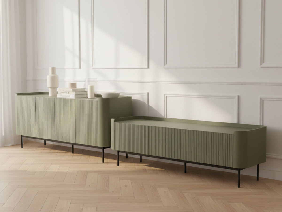 Ensemble JAY avec buffet 200 cm + meuble TV 180 cm effet tasseaux vert — vue 4