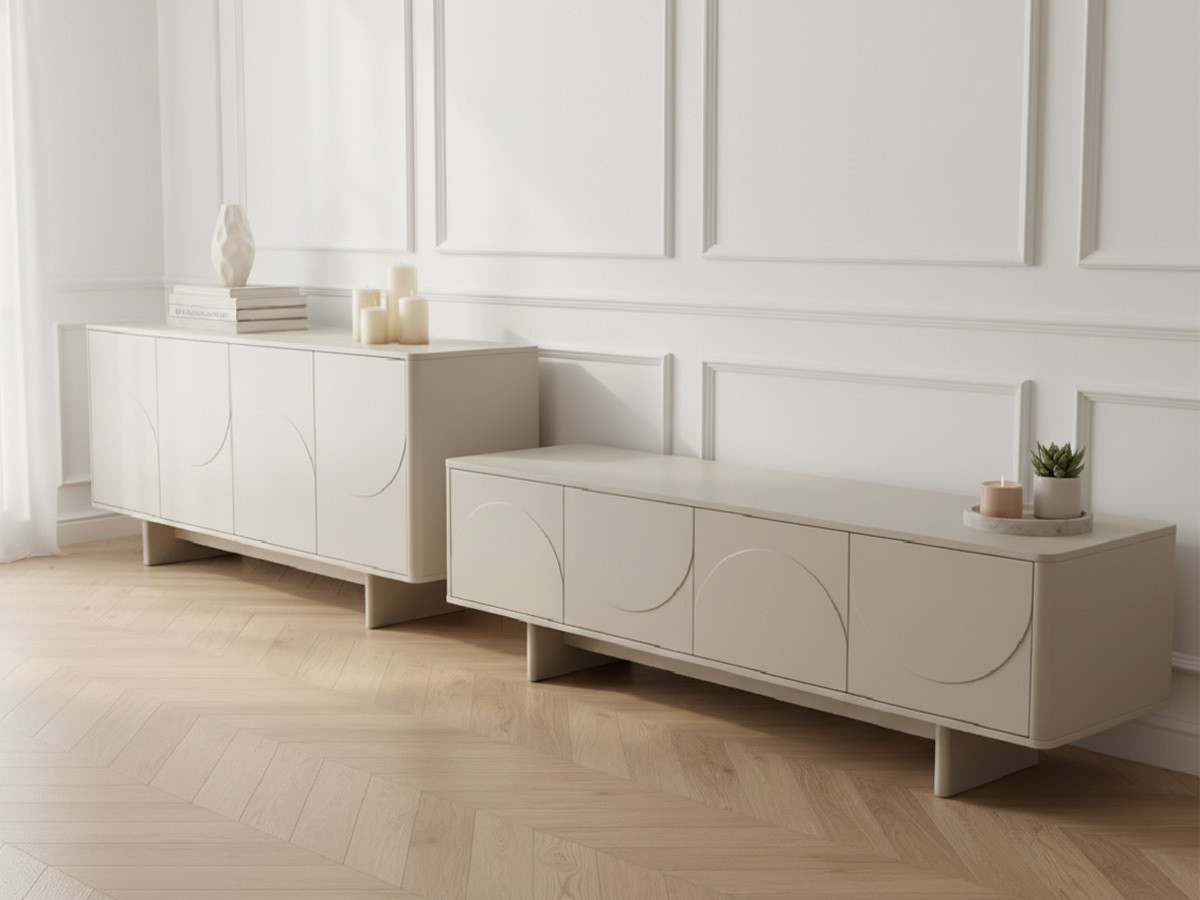 Ensemble ESTEBAN avec buffet 180 cm + meuble TV 180 cm formes géométriques beige — vue 4