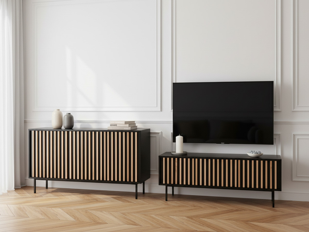 CORNEILLE set met 150 cm dressoir + 134 cm tv-meubel, massief grenen latten