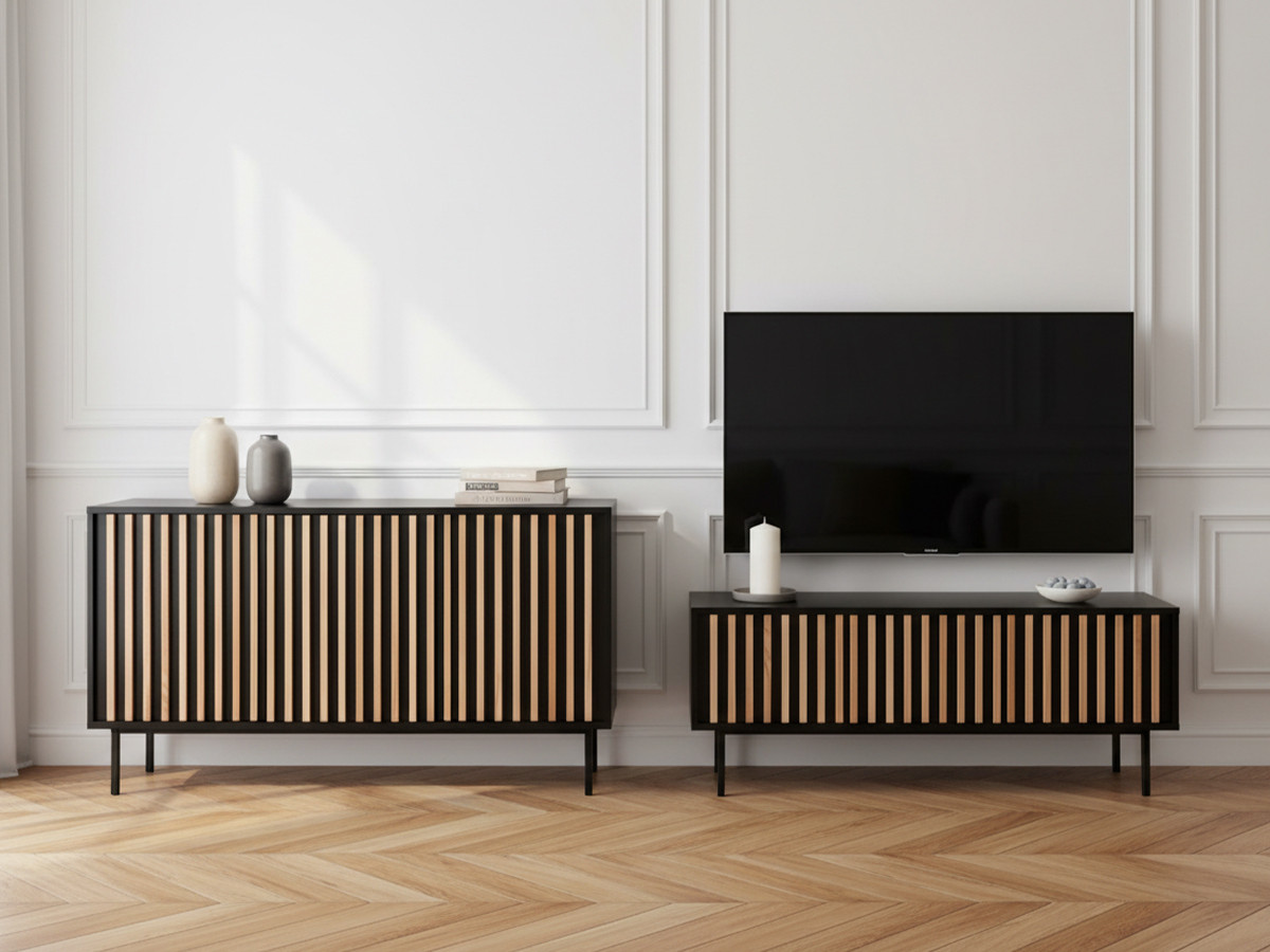 Ensemble CORNEILLE avec buffet 150 cm + meuble TV 134 cm tasseaux pin massif — vue 4