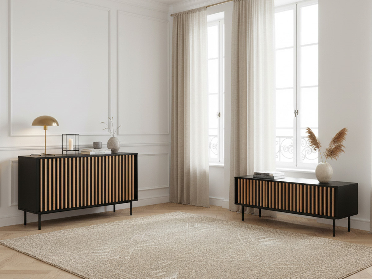 CORNEILLE set met 150 cm dressoir + 134 cm tv-meubel, massief grenen latten