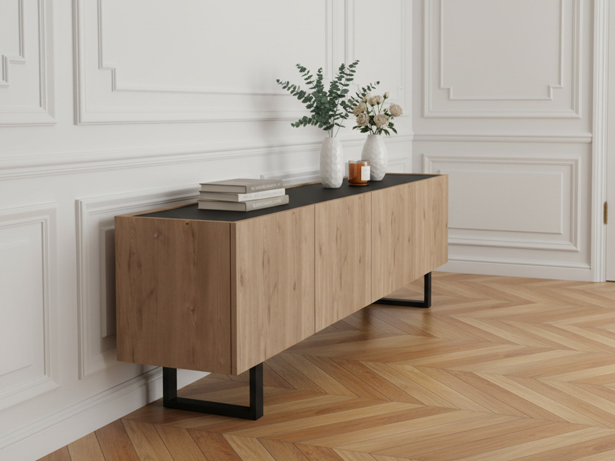 Meuble TV 180 cm OPERA effet chêne et effet marbre noir — vue 6