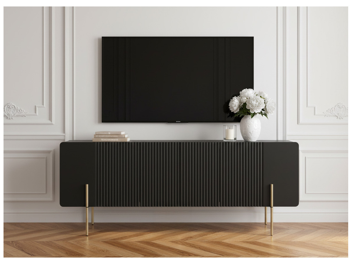 Meuble TV 2 portes 1 tiroir 150 cm MATHILDE pieds or — vue 4