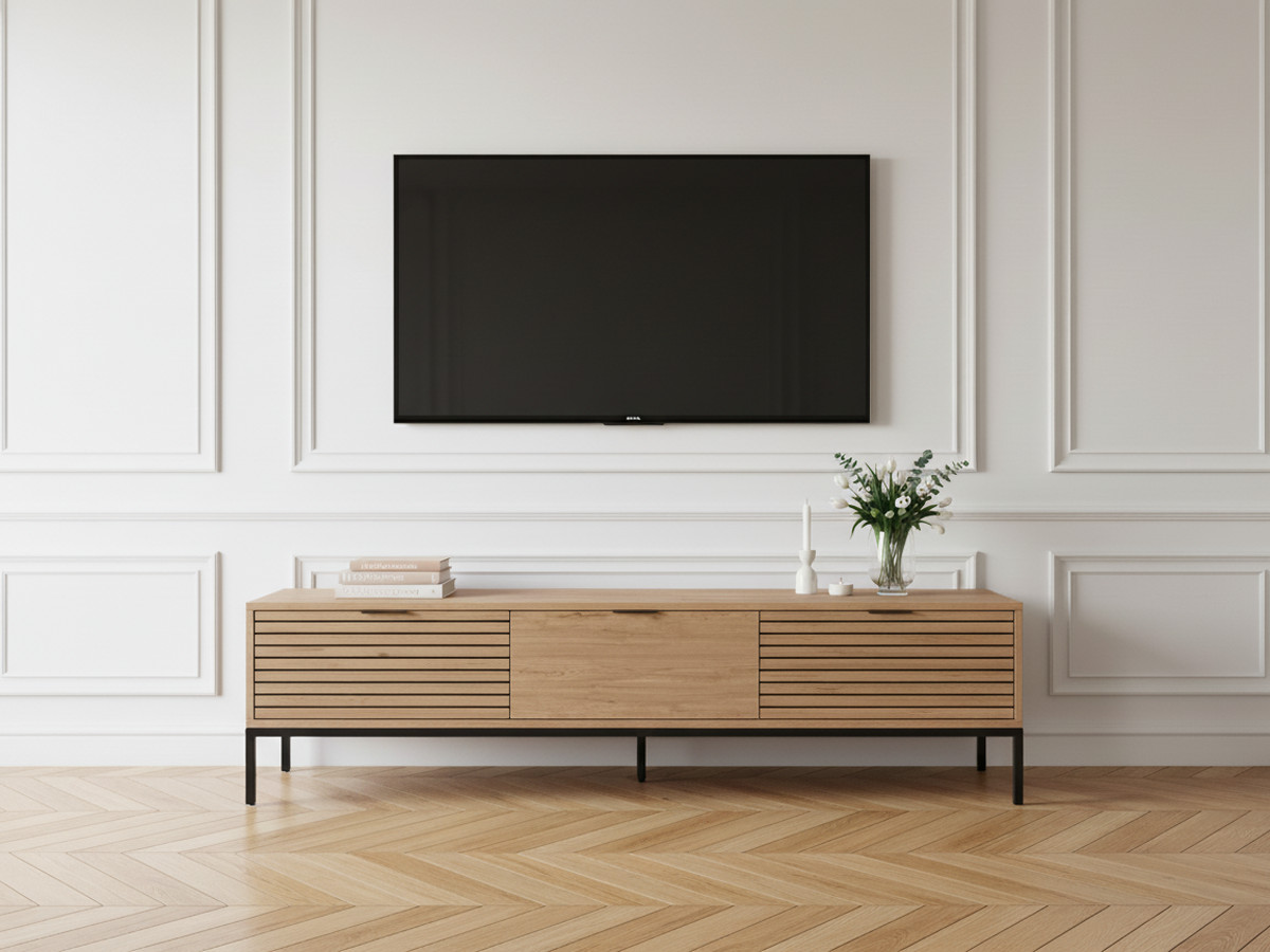 AGATHE 180 cm eikenhouten tv-meubel met 3 laden