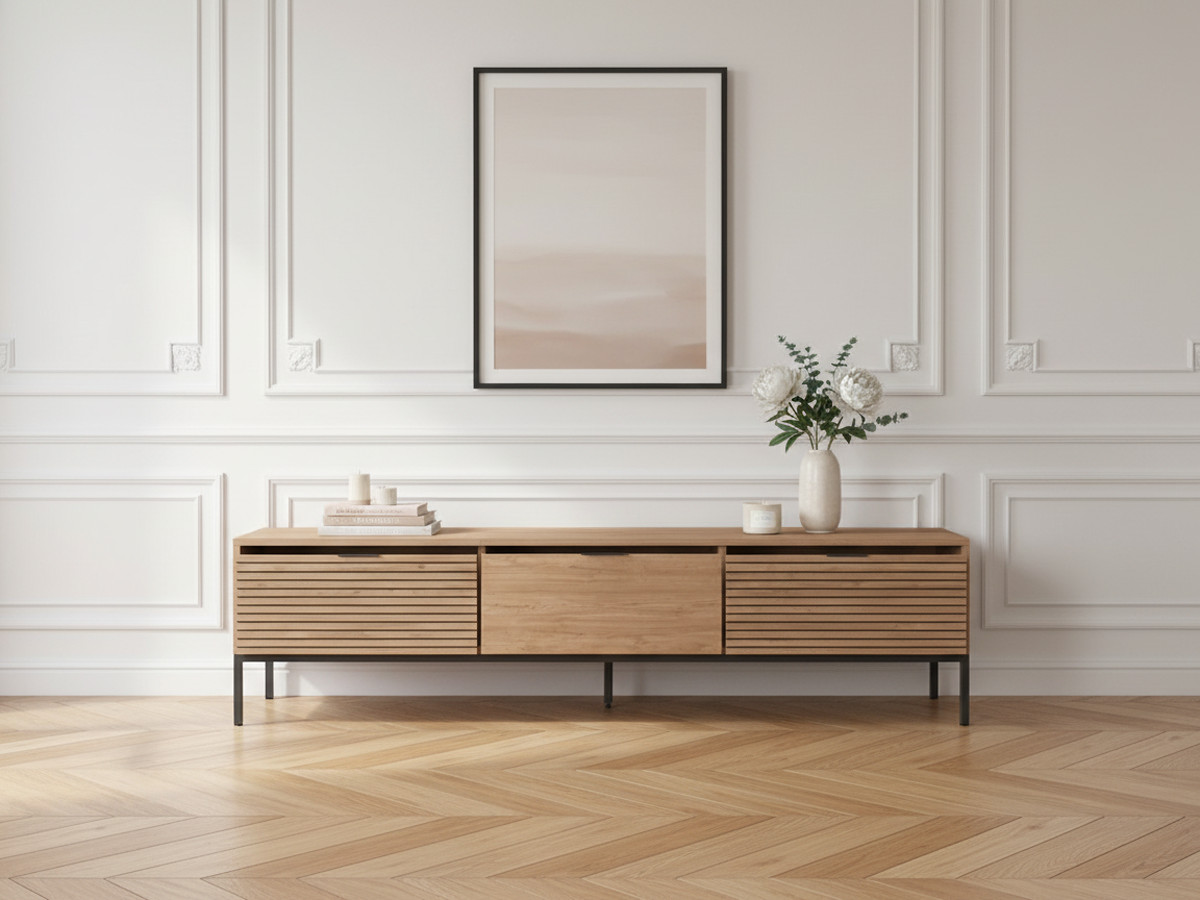 AGATHE 180 cm eikenhouten tv-meubel met 3 laden