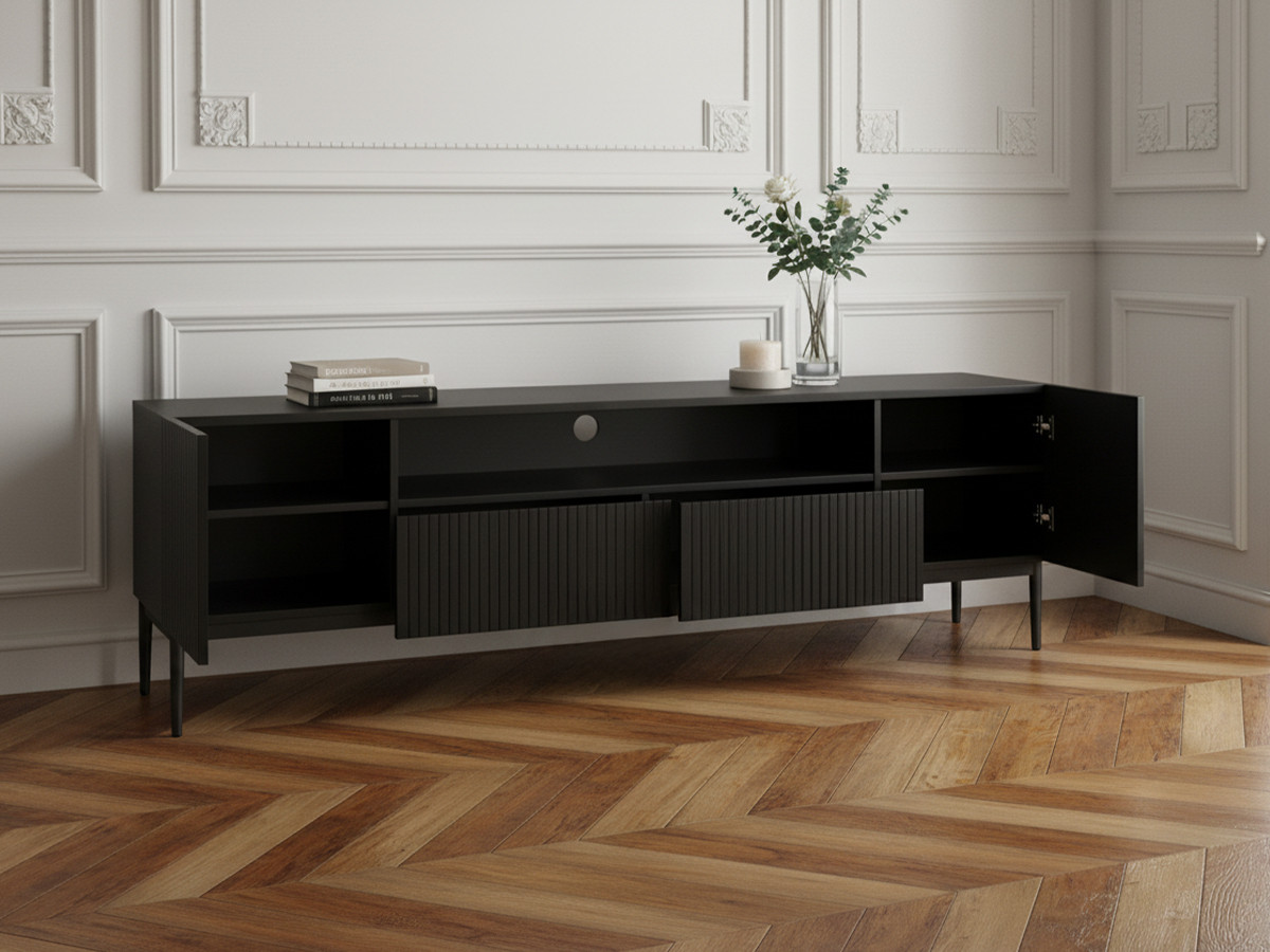 KASHA 200 cm tv-meubel met nis Zwarte poten