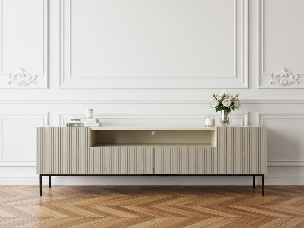 KASHA 200 cm tv-meubel met nis Zwarte poten