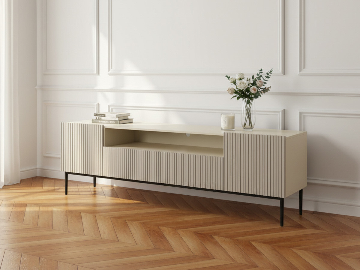 Meuble TV avec niche 200 cm KASHA Pieds noirs beige — vue 4