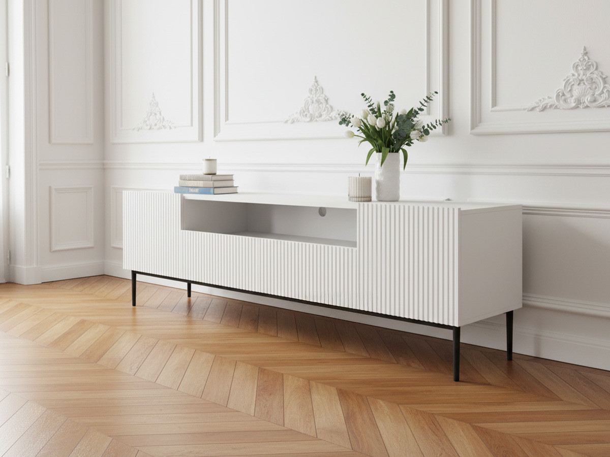 Meuble TV avec niche 200 cm KASHA Pieds noirs blanc — vue 6