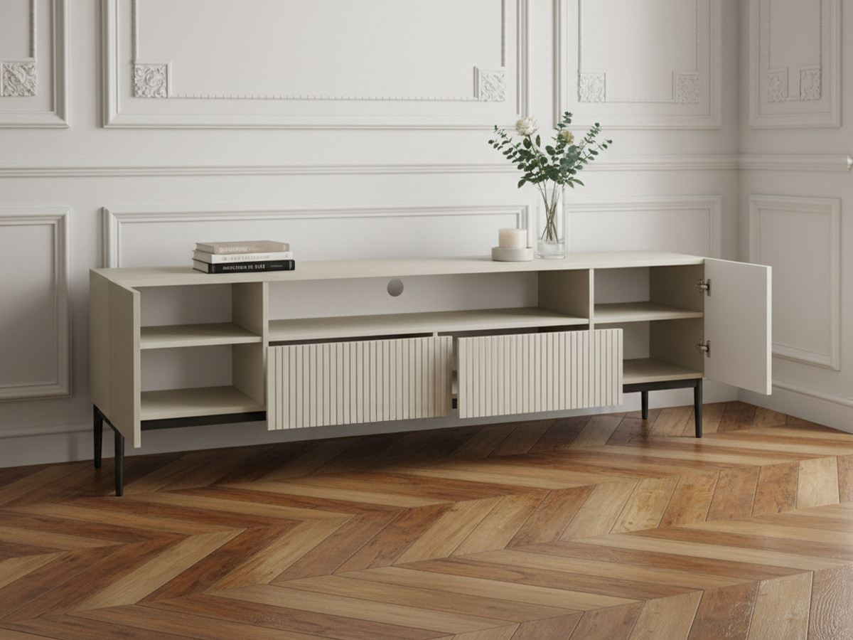 Meuble TV avec niche 200 cm KASHA Pieds noirs beige — vue 5