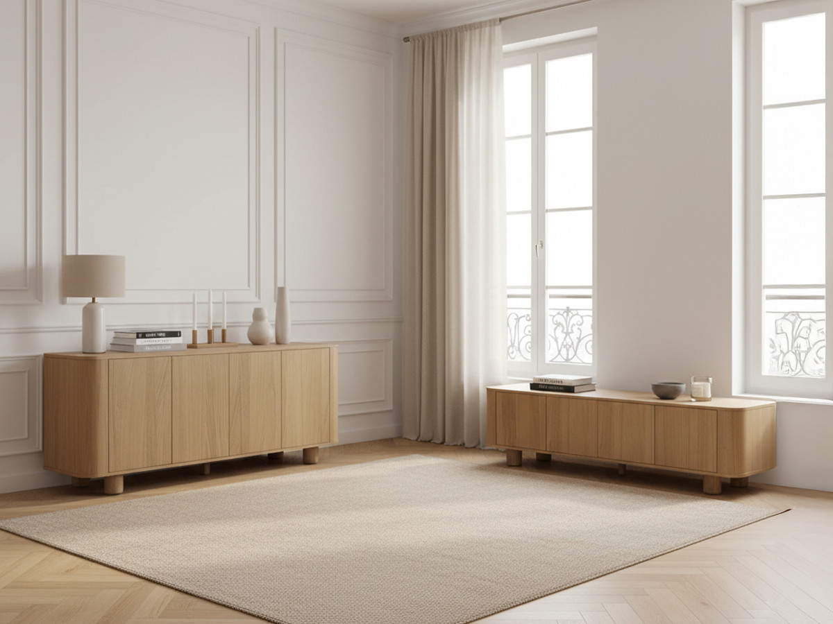 Ensemble MALO avec buffet 180 cm + meuble TV 180 cm placage chêne massif