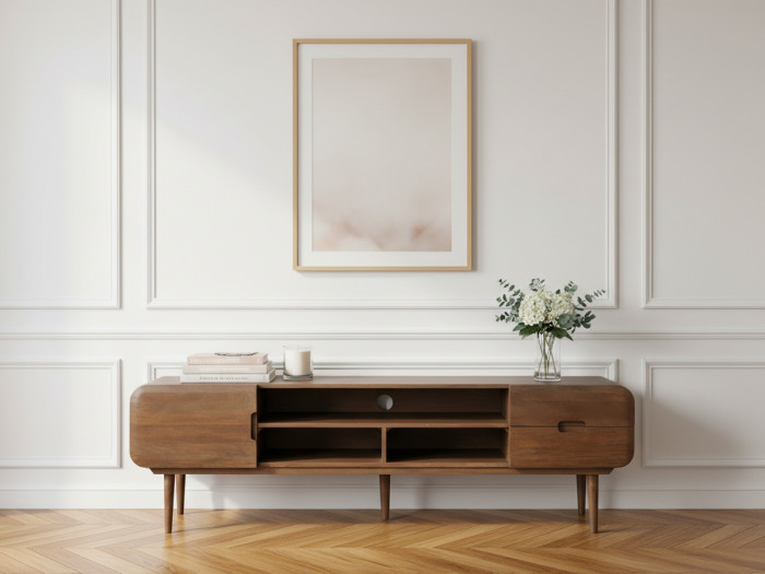 Meuble TV 3 portes 180 cm BRUNE bois massif de manguier