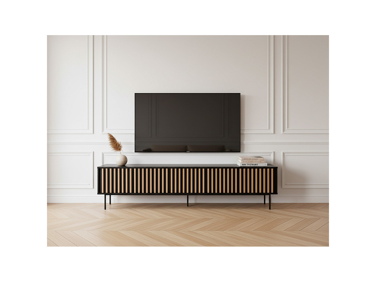 TV-kast met 5 deuren, 220 cm, CORNEILLE, massief grenen latten