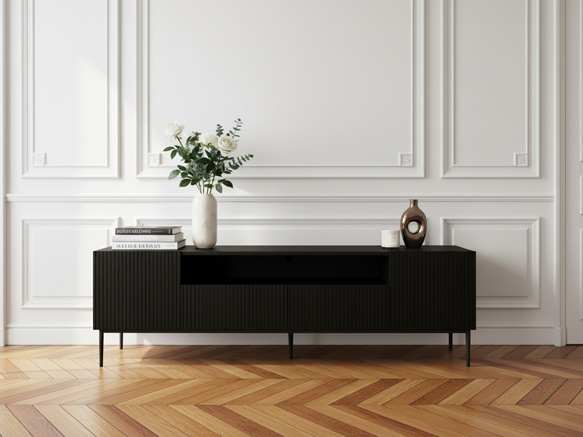 KASHA 200 cm tv-meubel met nis Zwarte poten