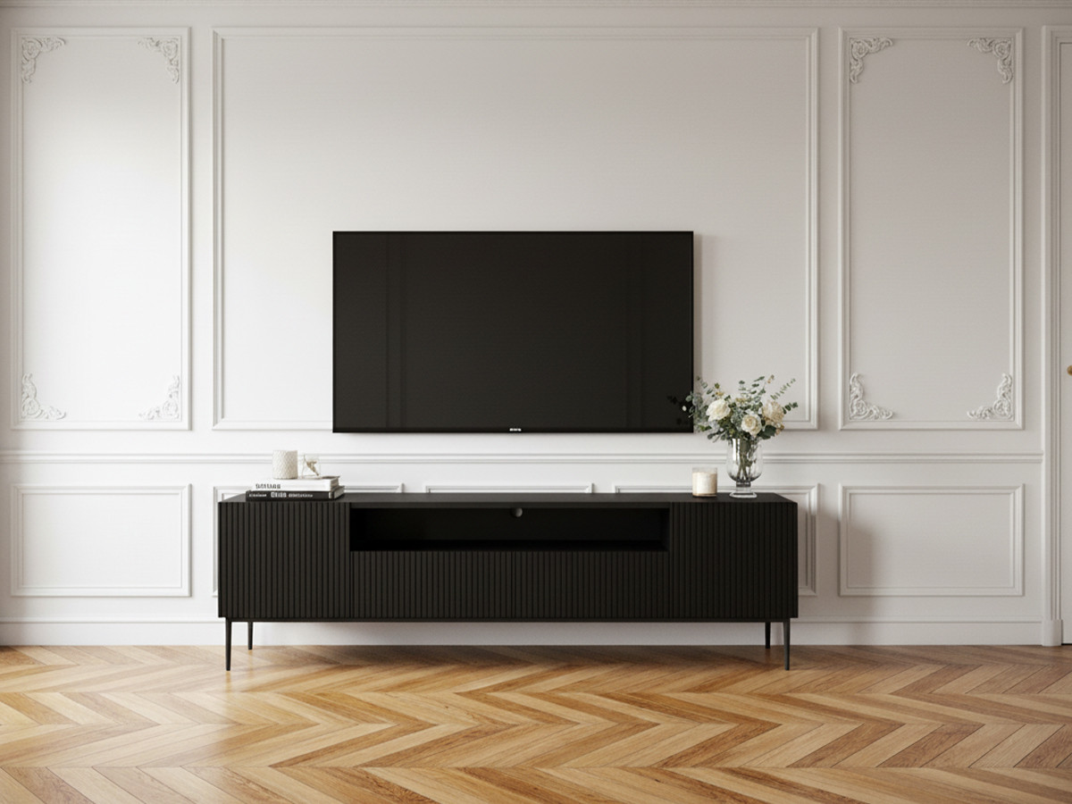 KASHA 200 cm tv-meubel met nis Zwarte poten