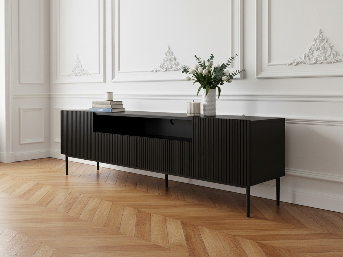 Meuble TV avec niche 200 cm KASHA Pieds noirs noir — vue 5