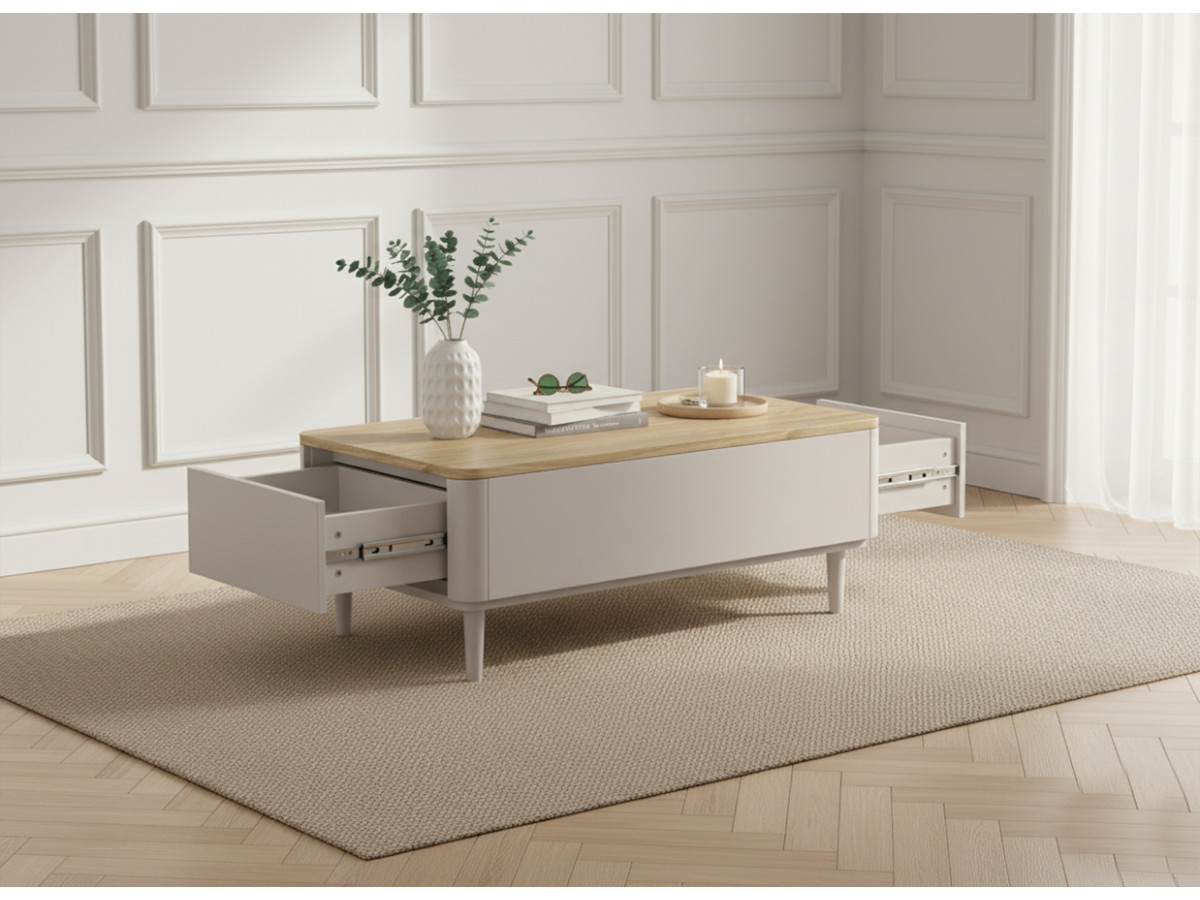 Table basse avec tiroirs ANYRA pieds en bois massif beige — vue 6