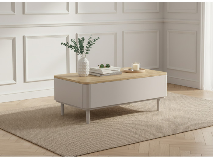 Table basse avec tiroirs ANYA pieds en bois massif