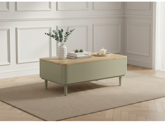 Table basse avec tiroirs ANYRA pieds en bois massif