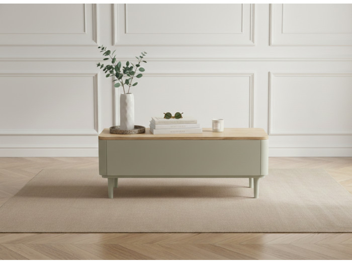 Table basse avec tiroirs ANYA pieds en bois massif
