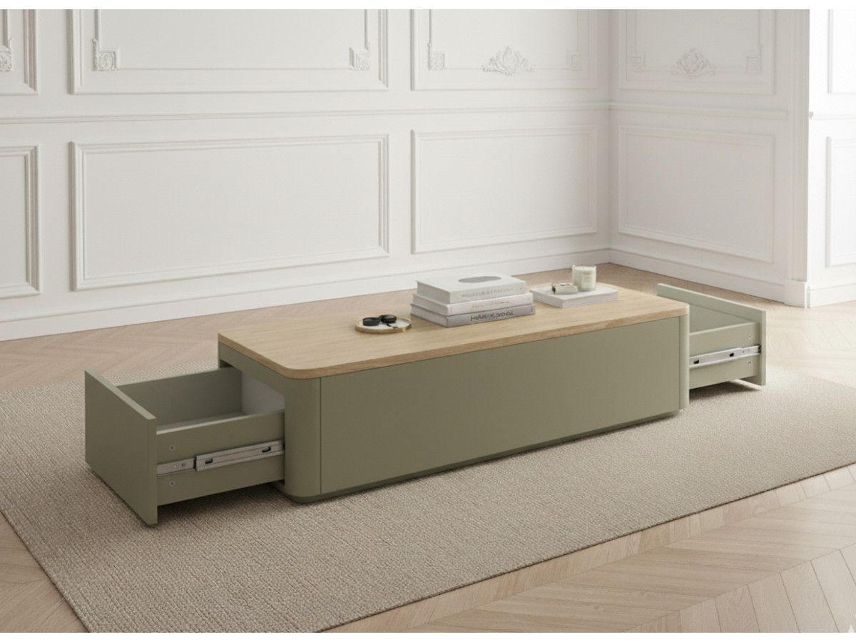 Table basse avec tiroirs ANYRA vert — vue 4