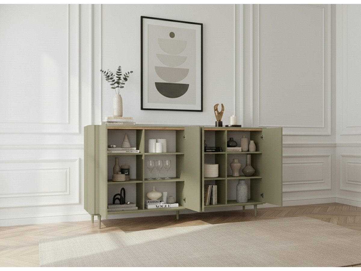 Buffet 4 portes 200 cm ANYRA pieds en bois massif vert — vue 6